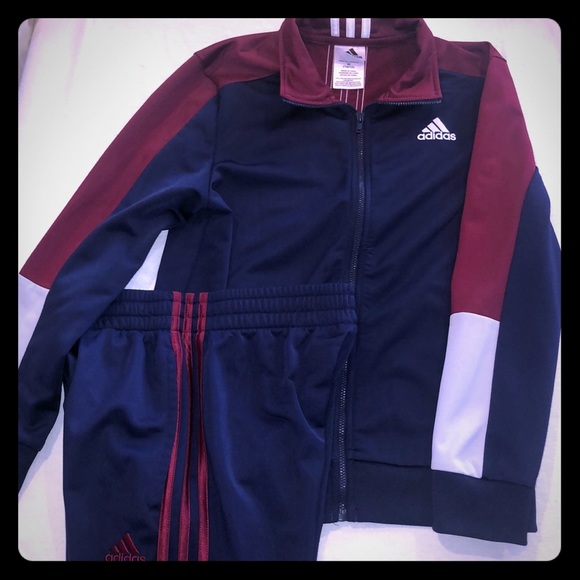 maroon adidas suit